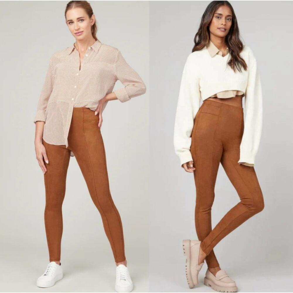 Spanx Faux Suede Leggings Rich Caramel Pull On Womens Size XS EUC